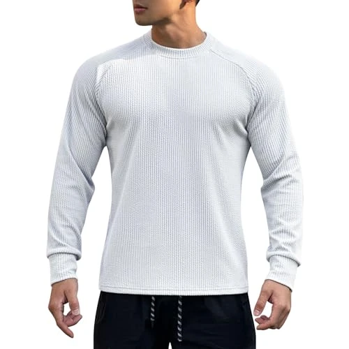 Mens Long Sleeve T Shirt Henley Long Sleeve Men's Solid Color Round Neck Sports Texture Fabric Long 