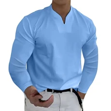 Mens Long Sleeve T Shirt Long Sleeve Polo Shirts Mens Designer Hawaiian Shirts for Men Spring Spring &Winter Casual V Neck Solid Long Sleeve Tee Shirt Top Blouse Long Sleeve Crop Shirt (1-Blue, S)