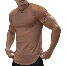 Mens Long Sleeve T Shirt Long Sleeve Polo Shirts Mens Full Sleeve T Shirt for Men with Collar Deals Men's New Summer Versatile Short Sleeved New V Neck Men's Casual T Shirt Top Guard Set (Coffee, 3XL)