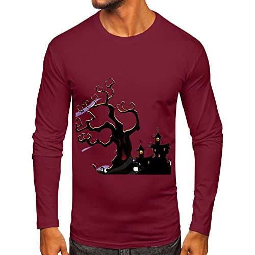 Mens Long Sleeve T Shirt Long Sleeve Polo Shirts Mens Personalized T Shirts for Him Men Casual Autumn Winter Long Sleeve O Neck Shirt Printed Tee Shirt Top Blouse Mens Summer Shirts Loose Fit (Red, M)