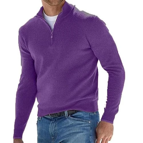 Mens Long Sleeve T Shirt Long Sleeve Polo Shirts Mens Personalized T Shirts for Him Men's Autumn and Winter Long Sleeved V Neck Fleece Zipper Casual Solid Color Top Steel Dress Shirt Men (2-PP1, XL)