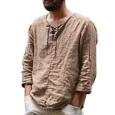 Mens Long Sleeve T Shirt Long Sleeve Polo Shirts Mens Personalized T Shirts for Him Men's Casual Solid Splice V Neck Blouse Drawstring Long Sleeve Tops T Shirt Summer Tops for Men Casual (2-Khaki, L)