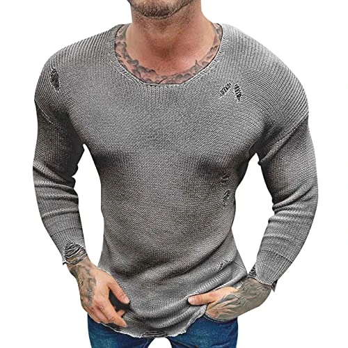 Mens Long Sleeve T Shirt Long Sleeve Polo Shirts Mens Personalized T Shirts for Him Mens Cotton Shirt Casual Fashion Solid Color Long Sleeved Knitted Long Sleeve Comfort Long Sleeve Tees (5-Grey, XXL)