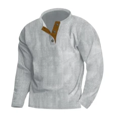 Mens Long Sleeve T Shirt Long Sleeve Polo Shirts Mens Slim Polo Men's Fashion Spring And Autumn Casual Long Sleeve Corduroy Classic Button Solid Color Long Sleeve T Shirt Tops Men Swim Tee (4-Grey, L)