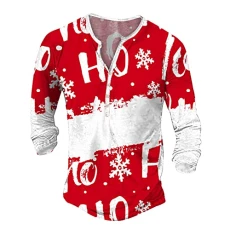 Mens Long Sleeve T Shirt Long Sleeve Polo Shirts Mens White Elastic Deals Mens Christmas Fashion Casual Fasten 3D Digital Printing T Shirt Long Sleeve Shirt Top Short Sleeve Plain Shirt Men (5-Red, L)