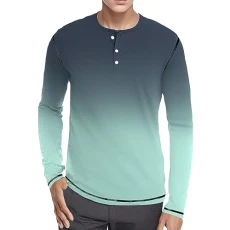 Mens Long Sleeve T Shirt Long Sleeve Polo Shirts Mens White Elastic Fashionable Casual and Comfortable Men's Three Button Gradient Pattern Long Sleeved T Shirt Tops Men Casual Winter (3-Green, 5XL)
