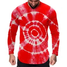 Mens Long Sleeve T Shirt Long Sleeve Polo Shirts Mens White Elastic Mens Fashion Casual Sports Fitness Outdoor Curved Hem Solid Color Round Neck T Shirt Long Sleeve Top Layering Shirts Men (4-Red, XL)
