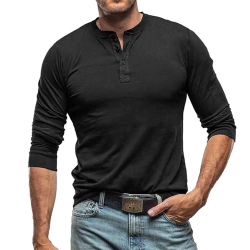 Mens Long Sleeve T Shirt Long Sleeve Polo Shirts Mens White Elastic Men's Fashion Spring and Autumn Casual Long Sleeve Button Solid Color Long Sleeve T Shirt Top Long Sleeve Thermal Mens (Black, XXL)