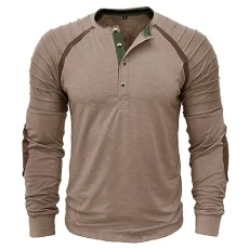 Mens Long Sleeve T Shirt Long Sleeve Polo Shirts Mens White Elastic Men's Fashion Spring and Autumn Casual Long Sleeve Button Solid Color Long Sleeve T Shirt Top Short Sleeve Tee Shirt (4-Brown, XXL)