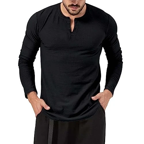 Mens Long Sleeve T Shirt Long Sleeve Polo Shirts Mens White Elastic Men's Fashion Spring and Summer Casual Long Sleeved V Neck Solid Color Long Sleeved T Shirt Top Workout Shirts Large (Black, XXL)