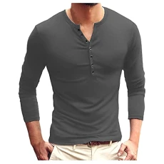 Mens Long Sleeve T Shirt Long Sleeve Polo Shirts Mens White Elastic Neck Button Men's Slim Comfortable Sleeve O Long Color Solid Top Men's blouse Mens Long Sleeve Button Casual Dress Shirt (4-Grey, L)