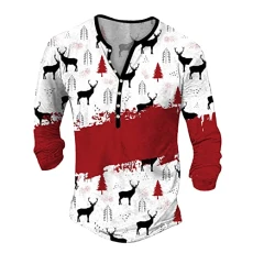 Mens Long Sleeve T Shirt Long Sleeve Polo Shirts Mens White Tee Shirt Mens Christmas Fashion Casual Fasten 3D Digital Printing T Shirt Long Sleeve Top Short Sleeve Plain Shirt Men (1-White, XL)