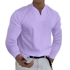 Mens Long Sleeve T Shirt Long Sleeve Polo Shirts Mens Work Polo Shirts for Men Spring Spring &Winter Casual V Neck Solid Long Sleeve Tee Shirt Top Blouse Long Sleeve Crop Shirt (2-Purple, 4XL)