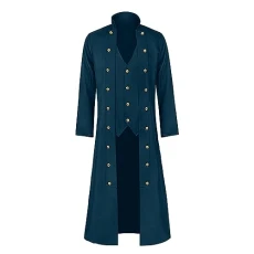 Mens Long Sleeve T Shirt Long Sleeve Polo Shirts Mens Work Polo Shirts for Men Vintage Medieval Solid Long Sleeve Standing Neck Three Breasted Men's Coat Strap Waist Long Mens Puffy Coat (Blue, M)