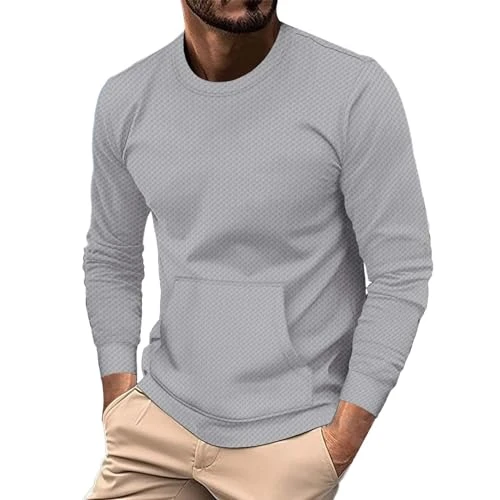 Mens Long Sleeve T Shirt Long Sleeve Polo Shirts Mens Work Polo Shirts for Men's Fashion Spring and Fall Casual Long Sleeved Pocket T Shirt Men's Long Sleeved T Shirt Tops Purse Sleepers (Grey, M)