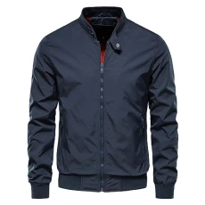 Mens Long Sleeve T Shirt Men's Sport Long Sleeve Top Coat Autumn Stand Collar Men's Jacket Casual Korean Version of The Jacket Fashion Slimming Men's Top Coat Workout Top Short Sleeve (8-Navy, L)