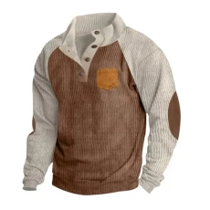 Mens Long Sleeve T Shirt Men's White Shirt Men's Fashion Spring and Fall Classic Corduroy Long Sleeved Collar Color T Shirt Men's Button Down Shirt Men's Pocket T Shirt Men Swim Tee (6-Brown, XL)