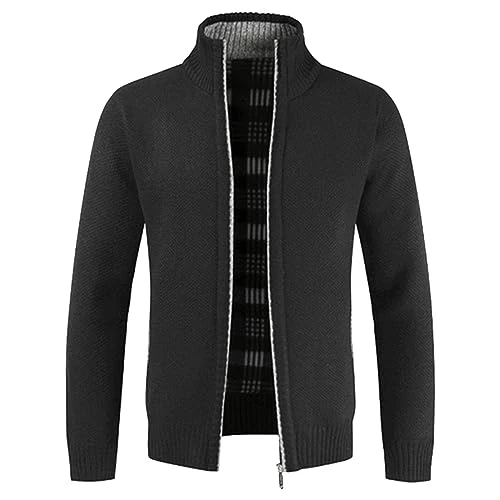 Mens Long Sleeve T Shirt T Shirts Mens's Sweaters Full Zip Thick Knitted Cardigan Sweaters Jacket Men's Cardigan Sweaters Full Zip Knitted Sweater for Men Workout Top Short Sleeve (5-Black, 3XL)