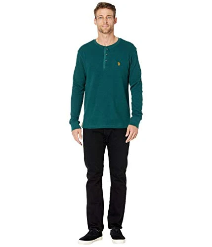 Men's Long Sleeve Thermal Henley Sweatshirt, Solid Ivy Patch, S