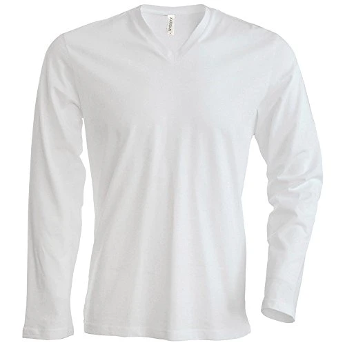 Men's Long Sleeve V Neck T-Shirt Mens White