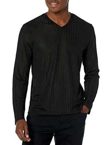 Men's Long Sleeve Warehouse V Neck, Jet Black, Large