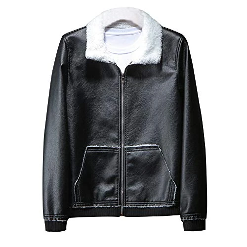 Mens Long Sleeve Winter Pu Leather Casual Warm Jacket Coat Outerwear Black L