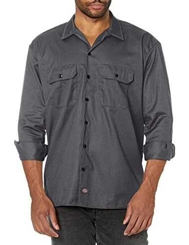 Men's Long Sleeve Work Regular Fit Casual Shirt, Charcoal Grey, XX-Large