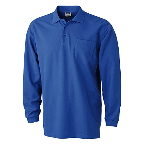 Men's Long-Sleeved Polo Shirt with Breast Pocket (L, Royal)