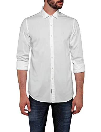 men's long-sleeved shirt with stretch, white (White 001), L