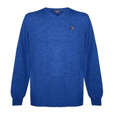 Mens Long Sleeved/V-Neck Knitwear Jumper with Logo in Blue (S)