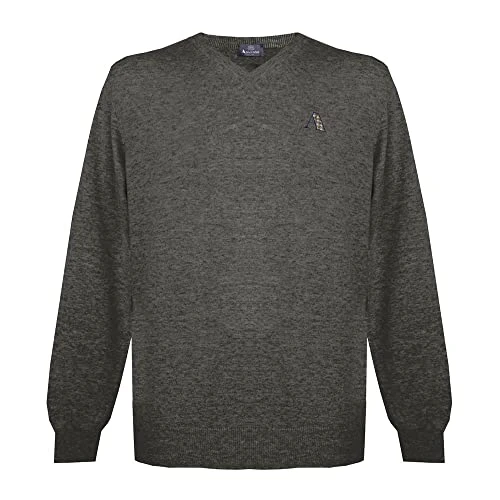 Mens Long Sleeved/V-Neck Knitwear Jumper with Logo in Dark Grey (S)