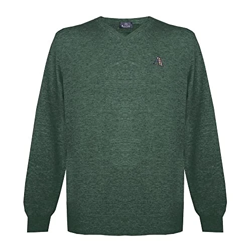 Mens Long Sleeved/V-Neck Knitwear Jumper with Logo in Green (L)