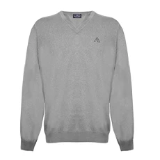 Mens Long Sleeved/V-Neck Knitwear Jumper with Logo in Grey (S)