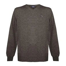 Mens Long Sleeved/V-Neck Knitwear Jumper with Logo in Grey (S)