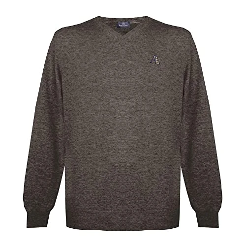 Mens Long Sleeved/V-Neck Knitwear Jumper with Logo in Grey (S)