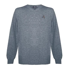 Mens Long Sleeved/V-Neck Knitwear Jumper with Logo in Grey (S)