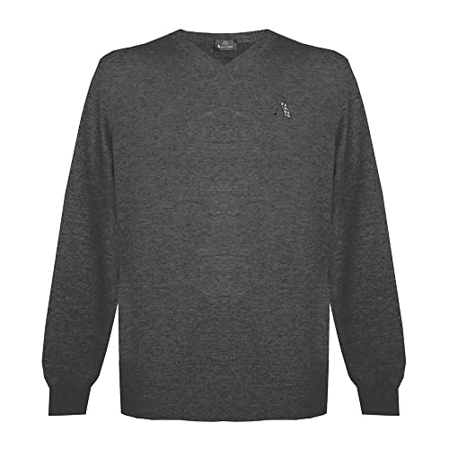 Mens Long Sleeved/V-Neck Knitwear Jumper with Logo in Ultra Dark Grey (M)