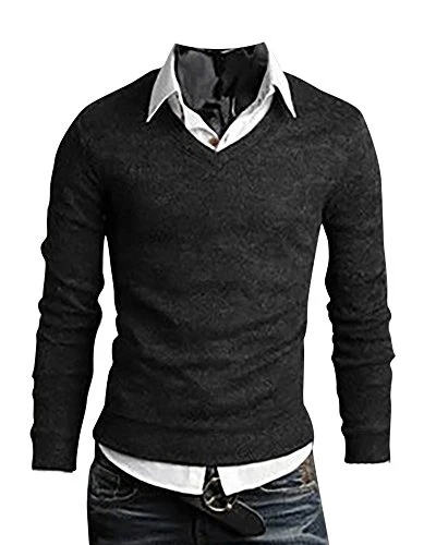 Men's Long Sleeves Knit Workwear Corporate Wear V-Neck Knitted Sweater Jumper Dark Gray L