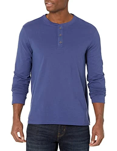 Men's Long Sve Soft Washed Cotton Henley T-Shirt, Patriot Blue, 42/44