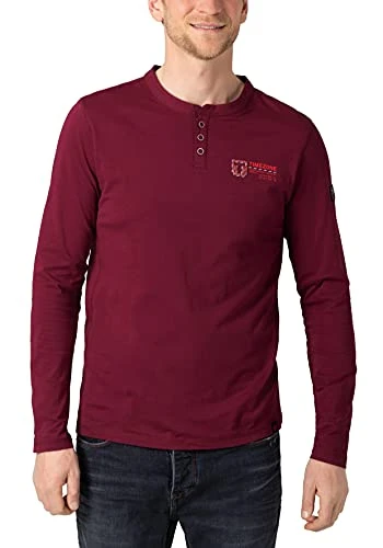 Men's Longsleeve 3-Button Henley T-Shirt, Zinfandel Red, L