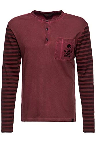 Men's Longsleeve | Oilwash | Embroidery | Striped Sleeves Tough As Nails - Red - Small