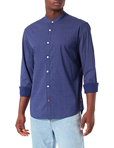 Men's Longsleeve Stretch Shirt 2, Blue White dots, M