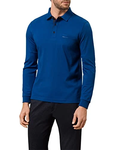 Men's Longsleeves Polo Interlock Basic Plus Shirt, Blue, L