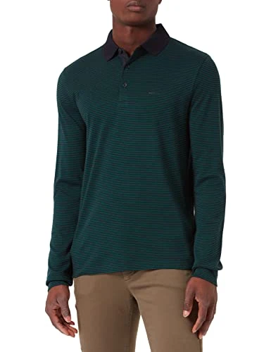 Men's Longsleeves Polo Interlock Jacquard Stripes Shirt, Green, XXXX-Large