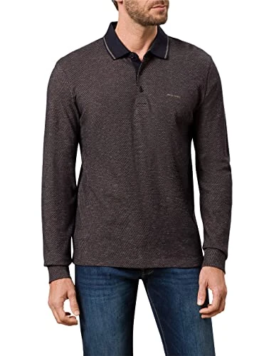 Men's Longsleeves Polo Jacquard Slub Shirt, Brown, XXXXXXL