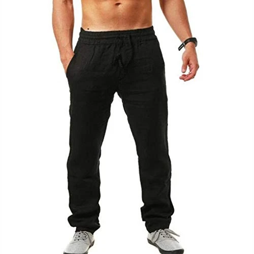 Men's Loose Casual Trousers Lightweight Cotton Linen Pants Summer Beach Pant Athletic Lounge Jogger 