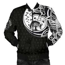 Men's Loose Casual Zipper Jacket Men's 3D Digital Viking Tattoo Print Bomber Jacket