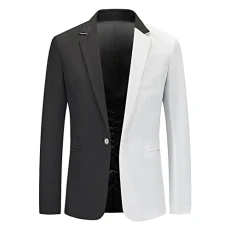 Men's Loose Color Matching Single-Breasted Pocket Suit Jacket Slim Fit Men's Dress Pants, white, XL