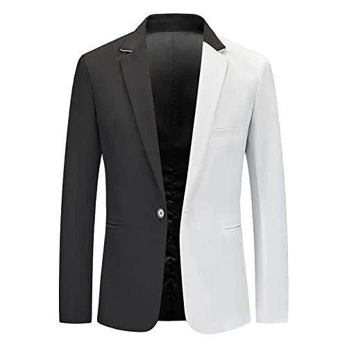 Men's Loose Color Matching Single-Breasted Pocket Suit Jacket Slim Fit Men's Dress Pants, white, XL