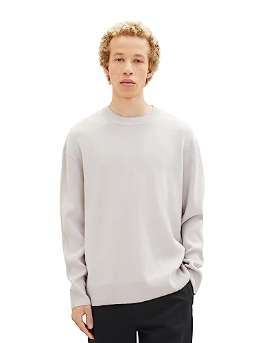 Men's Loose fit crew-neck knitted jumper, 15398-light stone grey melange, L